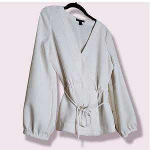 J. Crew White Drapey Crepe Faux Wrap Blouse Women's Size 8 H2847